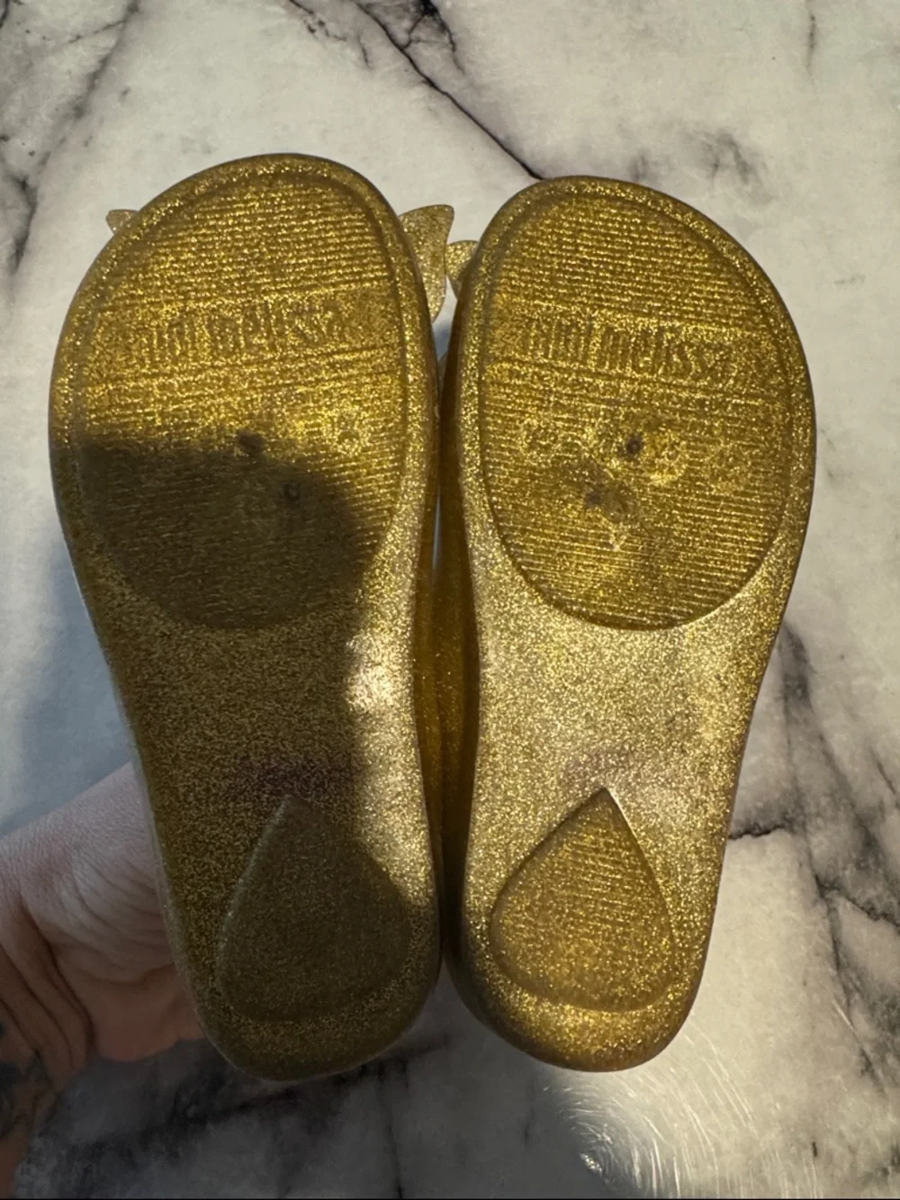 Mini Melissa Girls' Gold Glitter Butterfly Mary Jane Flats
